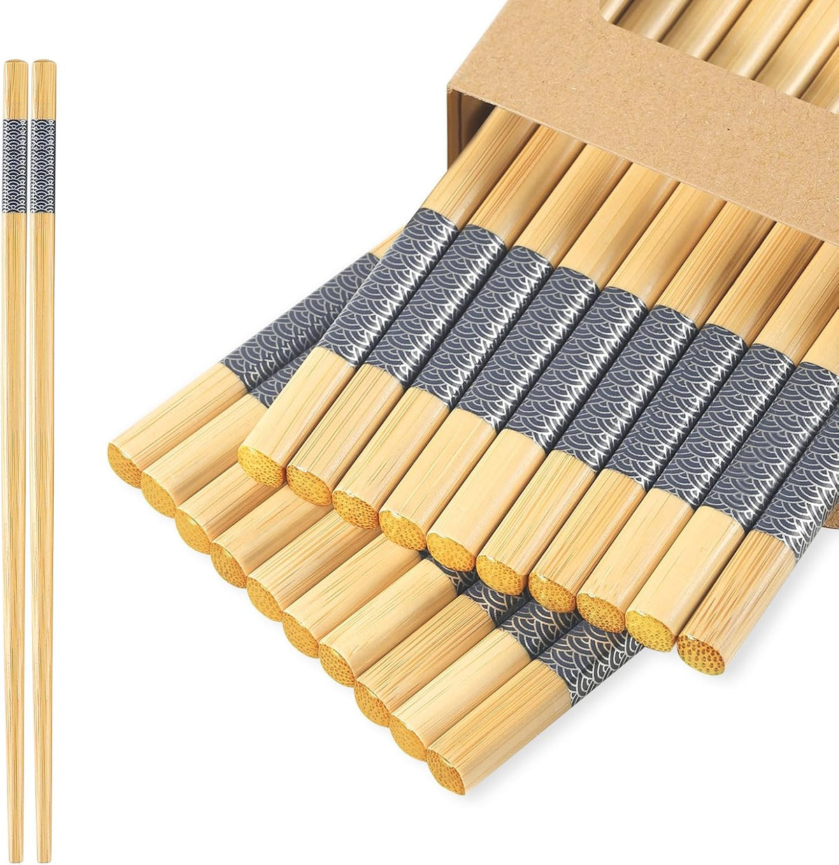 Bamboo Chopsticks Reusable 20Pairs | Eating | Non slip | Chinese -（9.45in）
