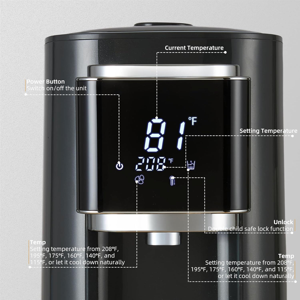 OCTAVO Water Boiler & Warmer 5 Liter, 304 Stainless Steel Water Tank, 700 Watt 6 Adjustable Water Temperature, LCD Touch Control Screen, Child Lock with Water Shortage Indicator