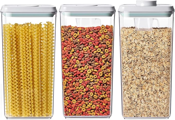 Airtight Food Storage Containers with Lids Pop Up Containers Pasta Organizer for Kitchen Pantry Cereal Snack Flour Sugar Coffee (3pc 3300ml / 3.48qt)