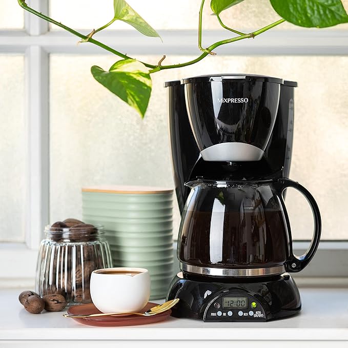 Mixpresso 8-Cup Drip Coffee Maker Programmable, Coffee Pot Machine Including Reusable & Removable Coffee Filter, Black Electric Coffee Maker