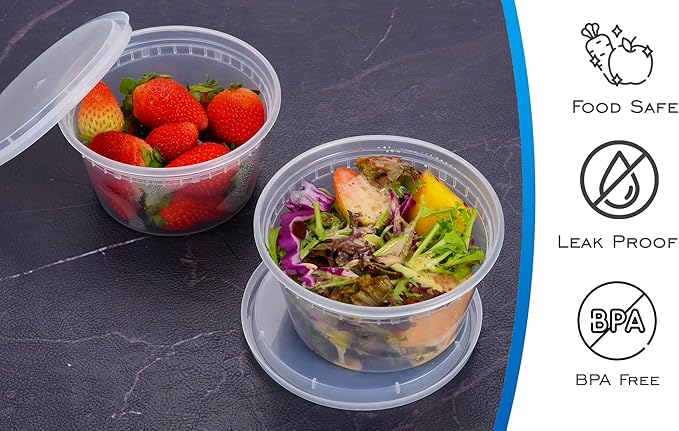 EDI [12 OZ, 25 Sets] Plastic Deli Food Storage Containers with Airtight Lids | Microwave-, Freezer-, Dishwasher-Safe | BPA Free | Heavy-Duty | Meal Prep | Leakproof | Recyclable