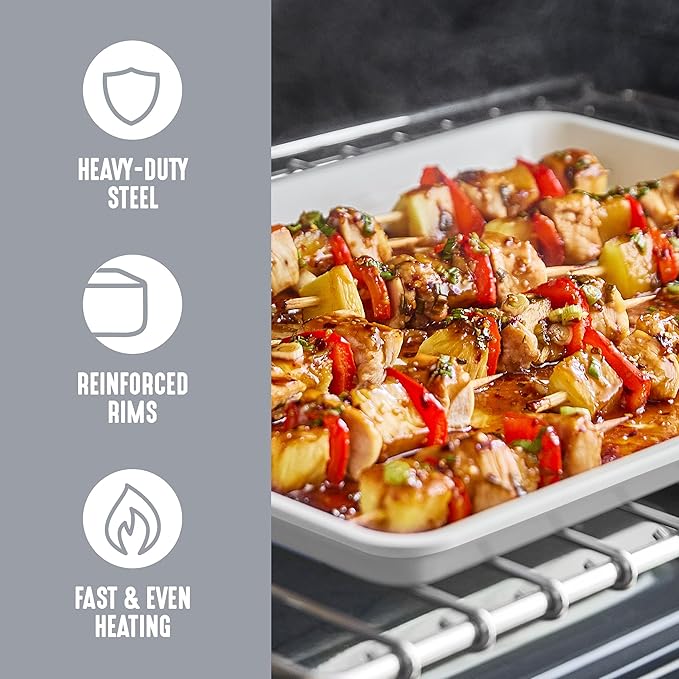 GreenLife Bakeware 18” x 13” Half Cookie Sheet Baking Pan, Non-Toxic PFAS-Free Healthy Ceramic Nonstick, Oven Safe to 450°F, Easy Release, Even Heating, Easy Clean, Gray