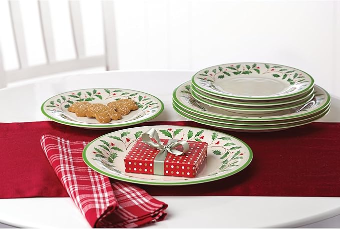 Lenox 863669 Holiday 4-Piece Melamine Dinner Plate Set, Christmas Dinnerware, Hosting (Pack of 4)