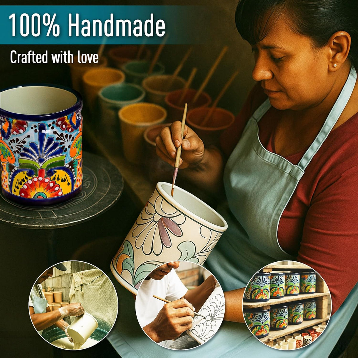 Utensil Holder For Counter Extra Large Utensil Holder, Mexican Talavera Pottery Kitchen Decor, Drawer Organizer, Spoon Holder, Ceramic Mexico Decor for Home Spatula Holder, Mexican Vase, Spoon Rest
