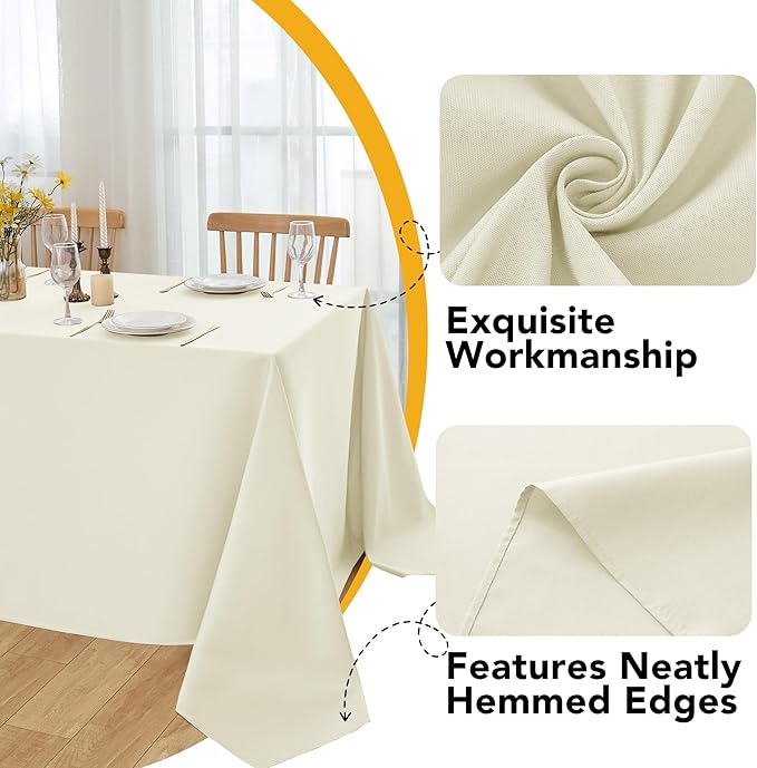 10-Pack Ivory Tablecloths for Rectangle Tables, 60 x 102 Inches, Stain-Resistant Polyester Fabric for 6 Foot Tables - Washable Table Covers for Weddings, Banquets, Birthday Parties, Events