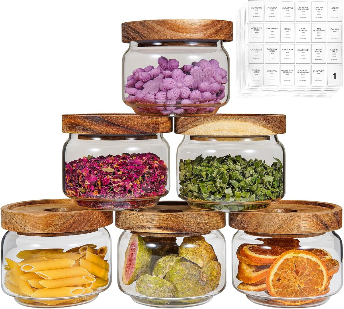Glass Spice Jar Coffee Sugar Container Airtight Glass Jar Food Storage Canisters Bottle for Kitchen Seasoning Tea Herb Overnight Oats Bar Parfait Snacks (6 * 250ml(8.4oz))
