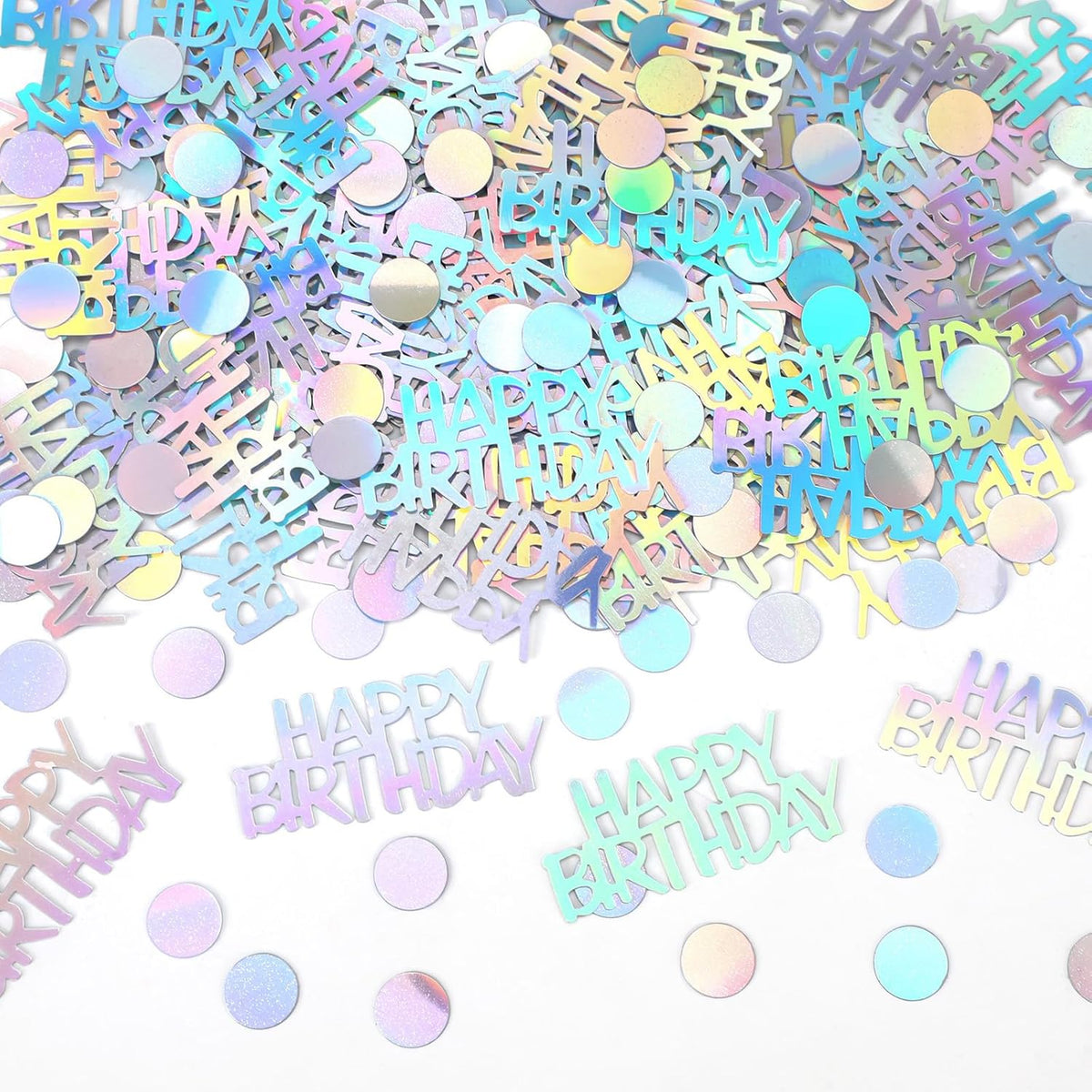 MARFOREVER Iridescent Happy Birthday Confetti, Birthday Party Confetti Metallic Foil Sprinkles Confetti Table Scatter for Kids Adult Party Baby Shower Decorations