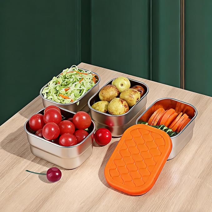 3 Pcs 8oz Stainless Steel Kids Lunch Box, Small Snack Containers with Lids, Reusable Leak Proof Lunchbox, Salad Dressing Container to Go, Mini Bento Box for Daycare School