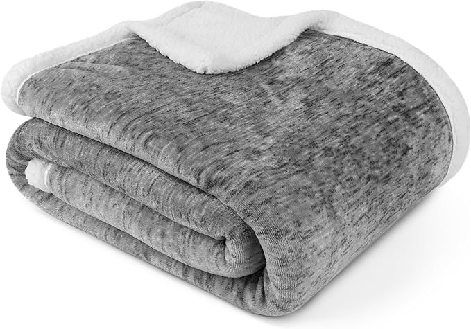 PAVILIA Melange Dark Gray Sherpa Blanket Throw for Couch, Warm Soft Cozy Reversible Blanket Sofa Bed, Thick Plush Large Fleece Car Blanket, Decorative Home Room Decor Gifts Men Women, 50x60 Dark Grey