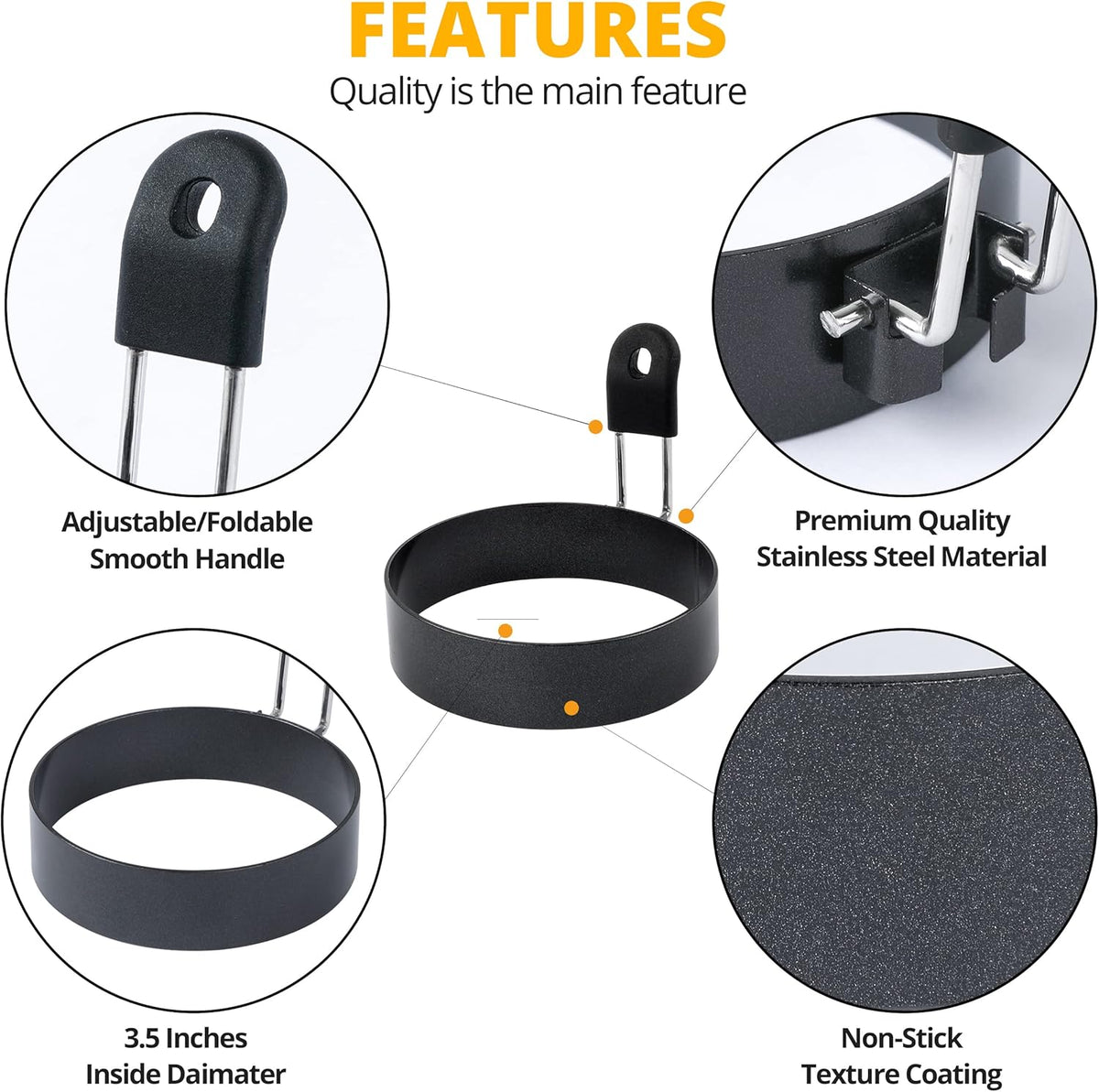 Egg Rings, 3.5'', Nonstick, Professional and Large, Stainless Steel Omelet/Egg Rings For Frying Eggs and Egg Mcmuffins, Egg Mold For Breakfast, Mini Pancakes, and Fried Eggs