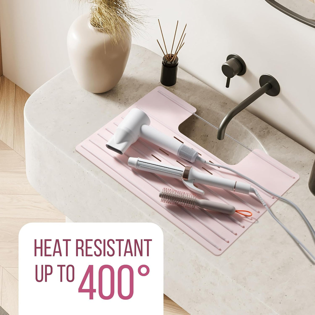 Maplefield Foldable Silicone Bathroom Sink Cover - Extra Counter Space Vanity Mat - Heat-Resistant Bathroom Sink Topper - Large, Rose Pink, 22 x 2 x 2 in