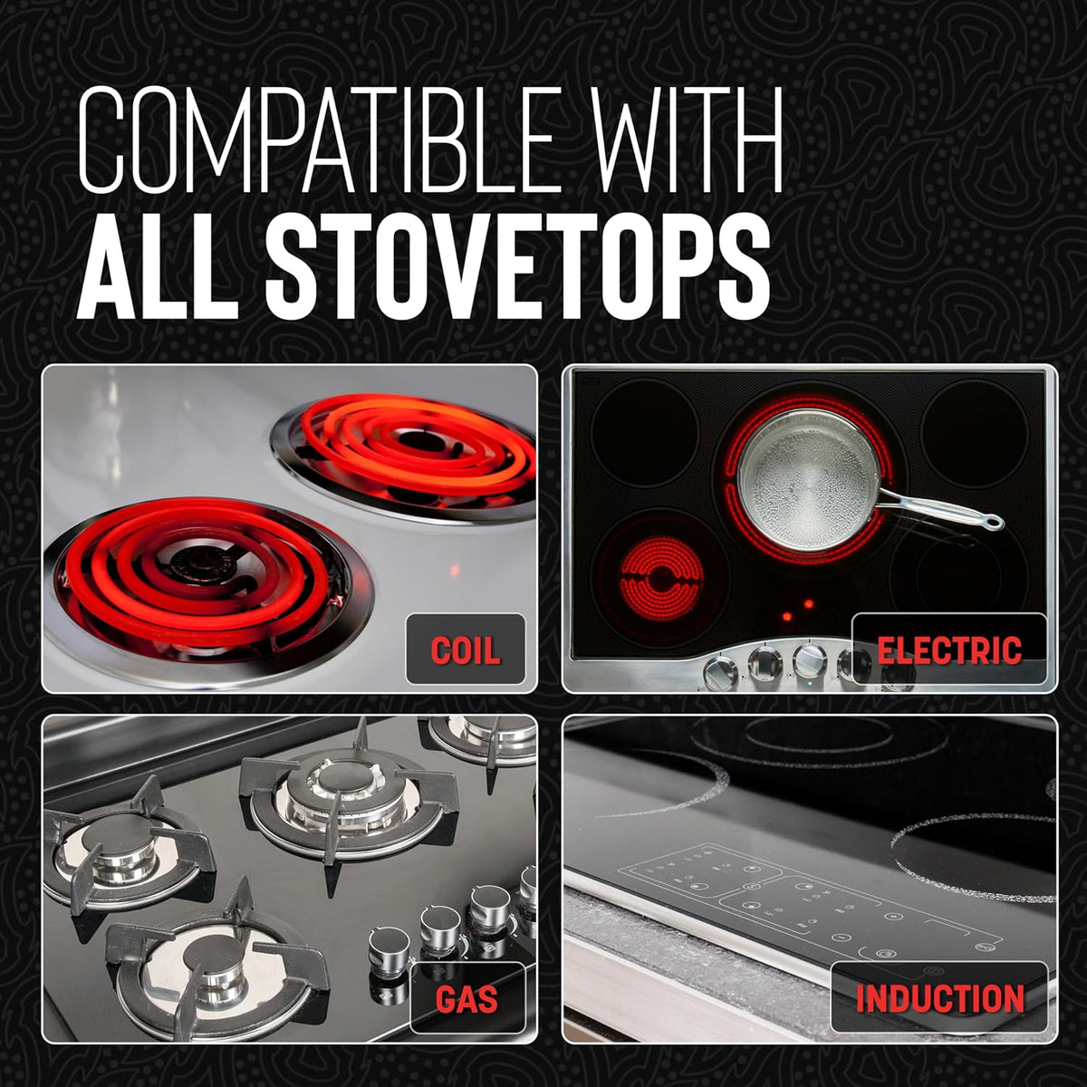 Hell's Kitchen Hybrid 5 Pc Cookware Set, Tri-Clad Stainless Steel and Nonstick Ceramic, PFAS Free, no PFOA, no PTFE, no Teflon, Non Toxic Cookware, Metal Utensil Safe, All Cooktops and Oven Safe