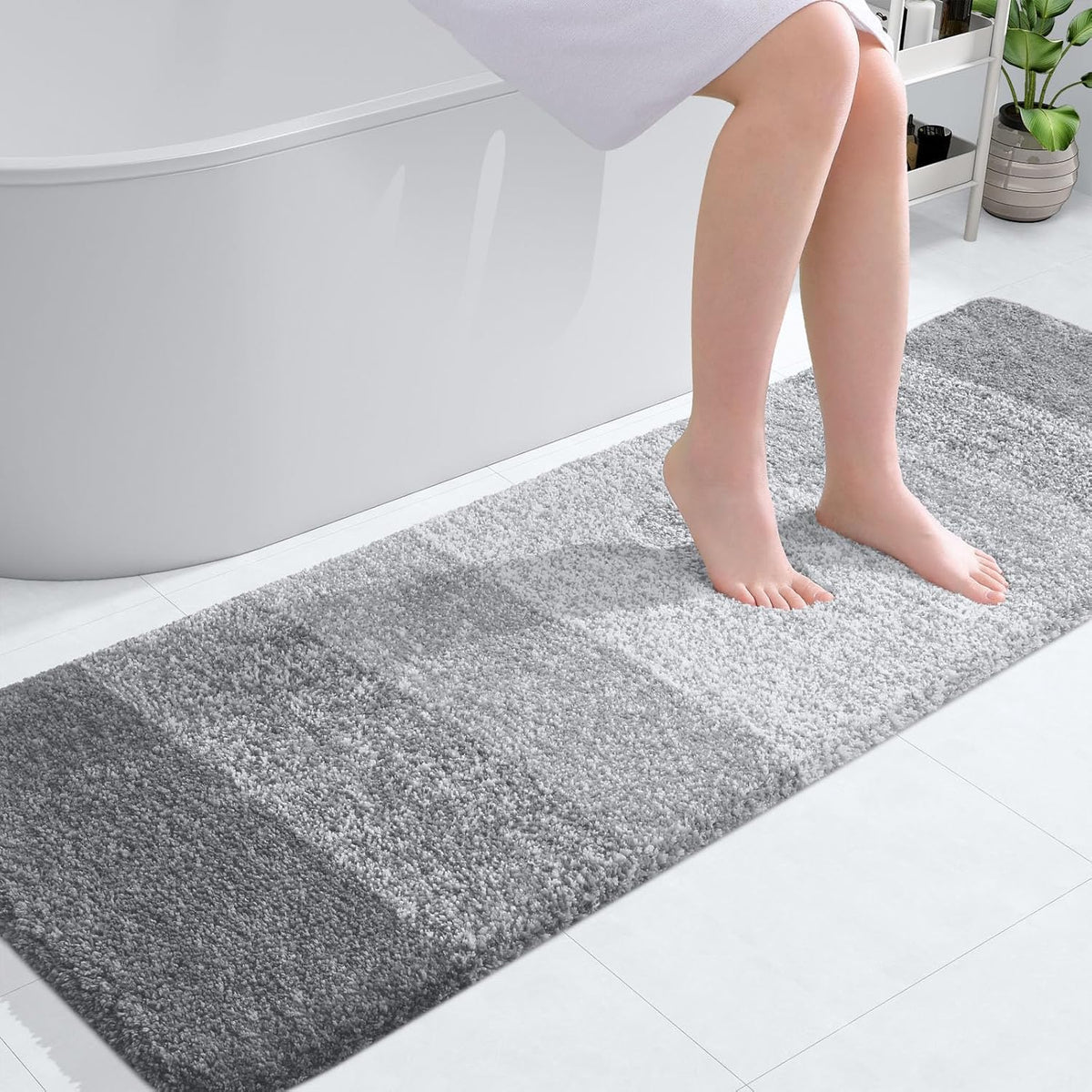 OLANLY Bathroom Runner Rugs 59x20, Extra Soft Absorbent Microfiber Bath Rugs, Rubber Backing, Quick Dry, Washable Bath Mats for Bathroom Floor, Tub and Shower, Home Decor Accessories, Light Grey