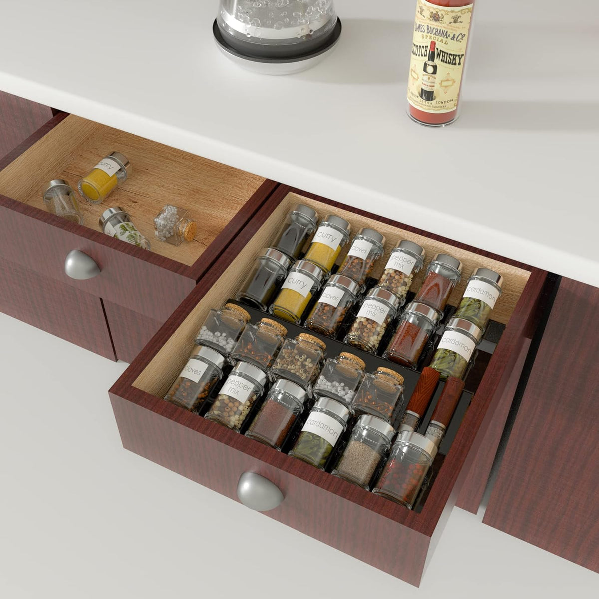 Adjustable Acrylic Spice Drawer Organizer Rack, Spice Drawer Organizer Shelf Expandable From 8 Inch to 16 Inch, Acrylic Drawer Organizer for Seasoning Jars