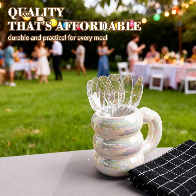 400 Count Heavy Duty Clear Plastic Spoons, Solid and Durable Disposable Spoons, BPA-Free and Heat Resistant, Premium Disposable Spoon for Party and Daily Use