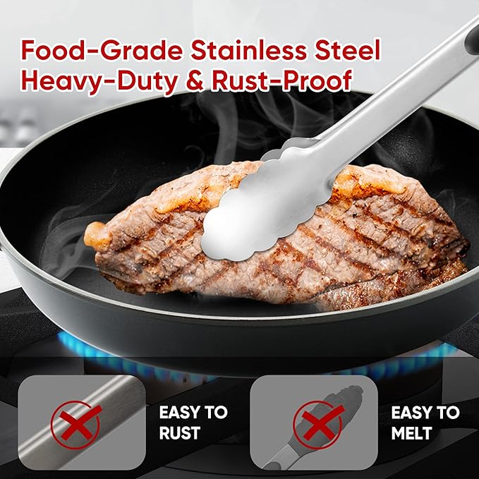Stainless Steel Tongs Set, Food Grade Stainless Steel Kitchen Tongs, Heat Resistant 600 Degrees, for Cooking, BBQ Barbecue, Grilling, Buffet, Serving (7"+9"+12")