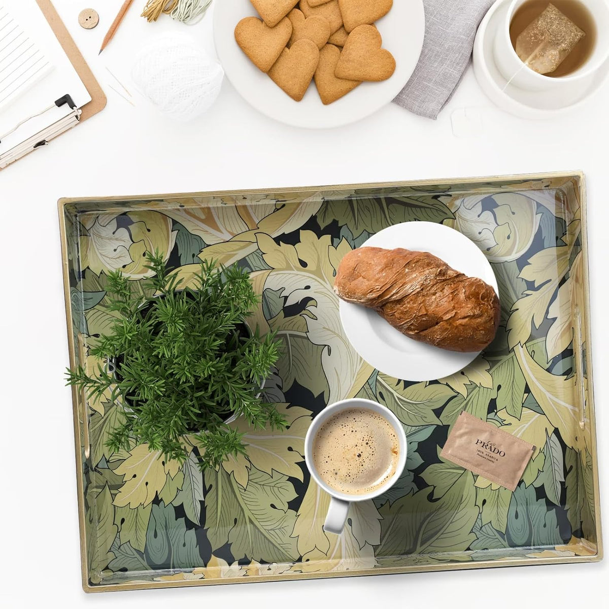 Spsyrine Serving Tray with Handles, Plastic Decorative Tray for Coffee Table, Living Room, Home Decor, Acanthus
