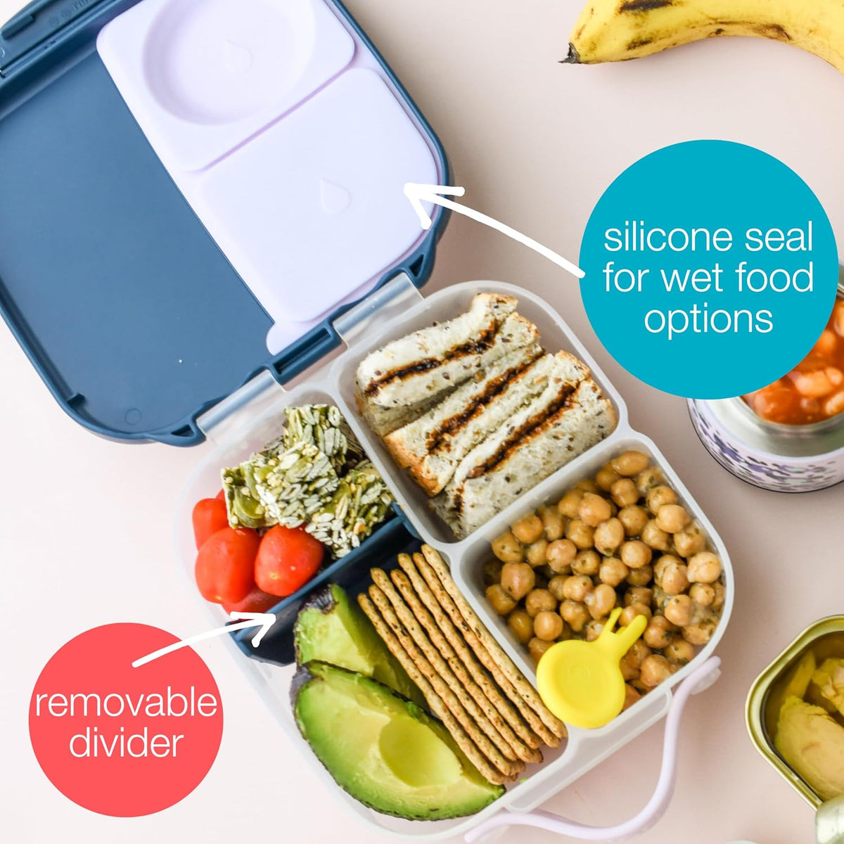 b.box Mini Lunch Box for Kids: Lunch Snack Container with 2 Leak Proof Compartments. Ages 3+ School Supplies, BPA Free (Emerald Forest, 4¼ cup capacity)