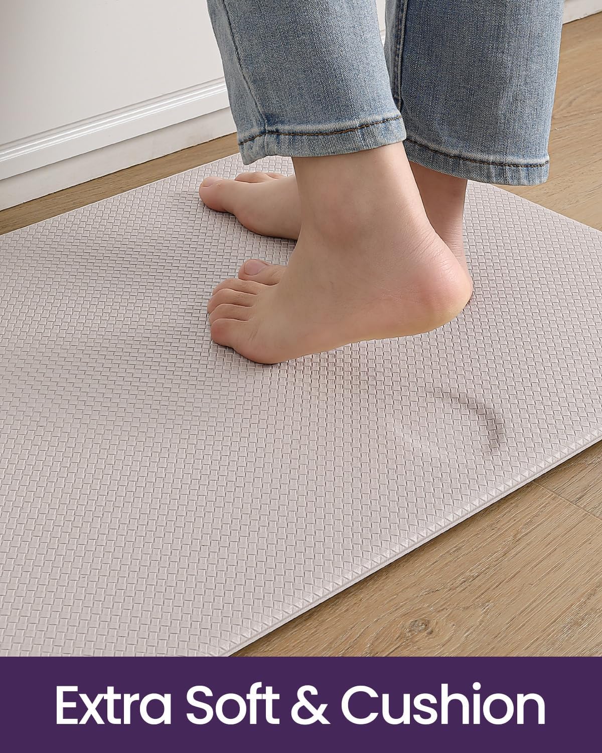 DEXI Kitchen Floor Mats Cushioned Anti Fatigue, 23x71, Large Long Standing Runner Rug Waterproof, Comfort Memory Foam Padded for Front Sink Laundry, Beige White