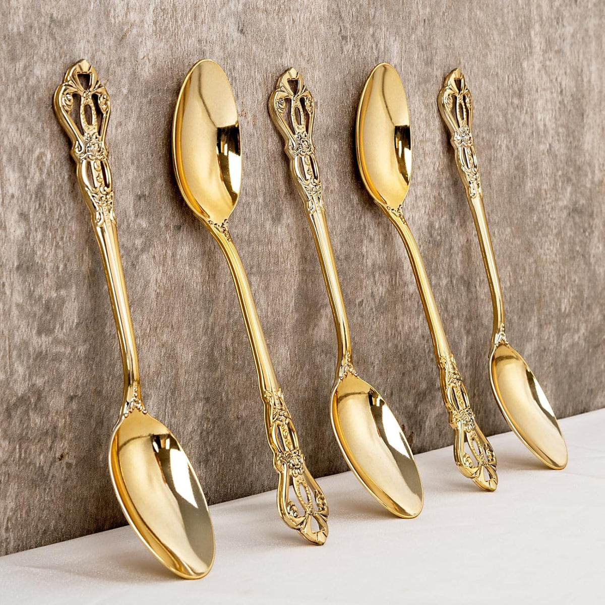 75PCS Gold Plastic Spoons - Gold Spoons Disposable - 8.1 Inch Heavy Duty Plastic Silverware - Heavyweight Elegant Disposable Utensils for Catering, Parties, Dinners, Weddings