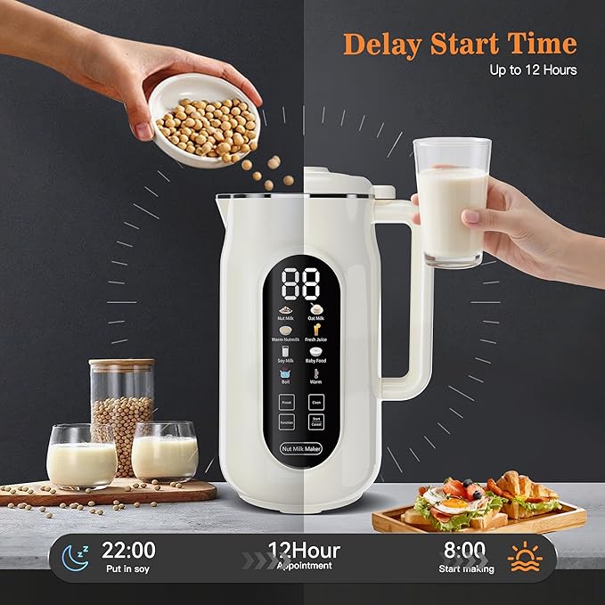 10 in 1 Nut Milk Maker Machine, 42oz IMD Screen Almond Milk Maker, Soy Milk Maker with Self-Cleaning, Delay Start, Keep Warm, Boil Water, Automatic Plant-Based Milk Blender for Soybean, Oat, Coconut