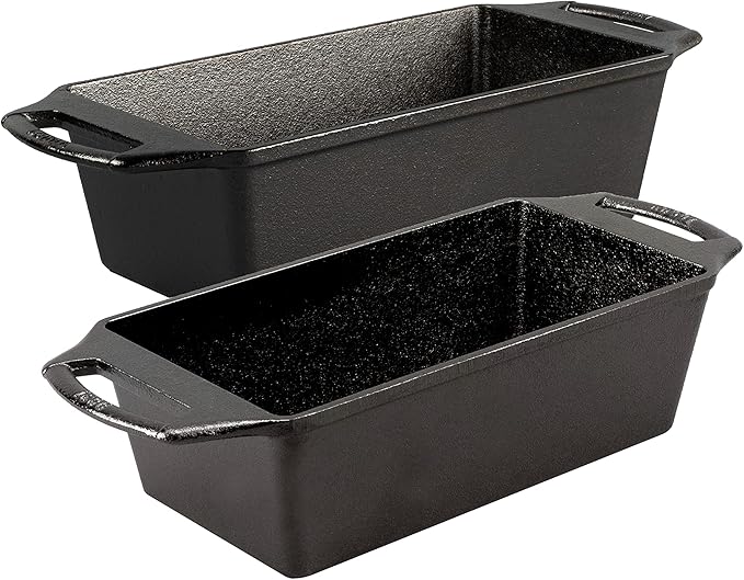 Lodge Cast Iron Loaf Pan - 8.5 x 4.5 Inch PFAS-Free Bread Baking Pan - Naturally Seasoned Cast Iron Bakeware for Sourdough, Meatloaf, Breads, and More - Made in the USA - 2 Pack