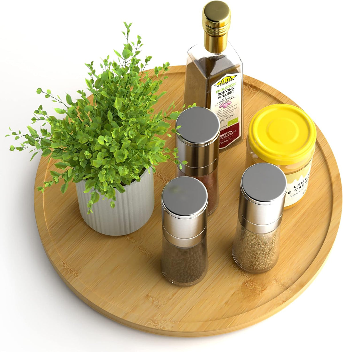 Lazy Susan Organizer Homerays 12 Inch Non-Skid Bamboo Lazy Susan for Kitchen Rotating Spice Rack for Kitchen Cabinet, Wood Turntable for Kitchen Countertop Organizer
