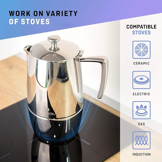 VeoHome Stovetop Espresso Coffee Maker - 10 Cups 500ml Multi-Stove Stainless Steel Induction Moka Pot - Unbreakable and Dishwasher-Safe Italian Style Caffe Machine