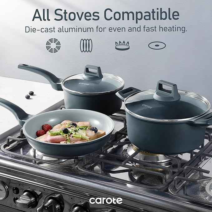 CAROTE 14 Pcs Ceramic Cookware Set, Pots and Pans Set Non Stick with Ceramic Coating, Induction Kitchen Sets