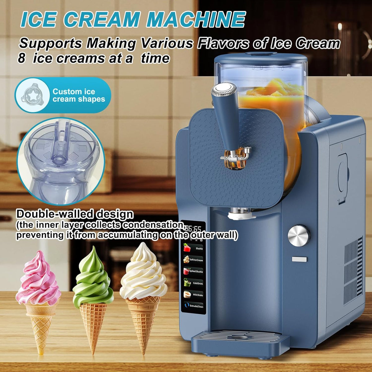 Ice Cream Maker, Slushie Machine for Home, Slushy Machine 70 oz Margarita Machine with 6 Preset Programs for Ice Cream