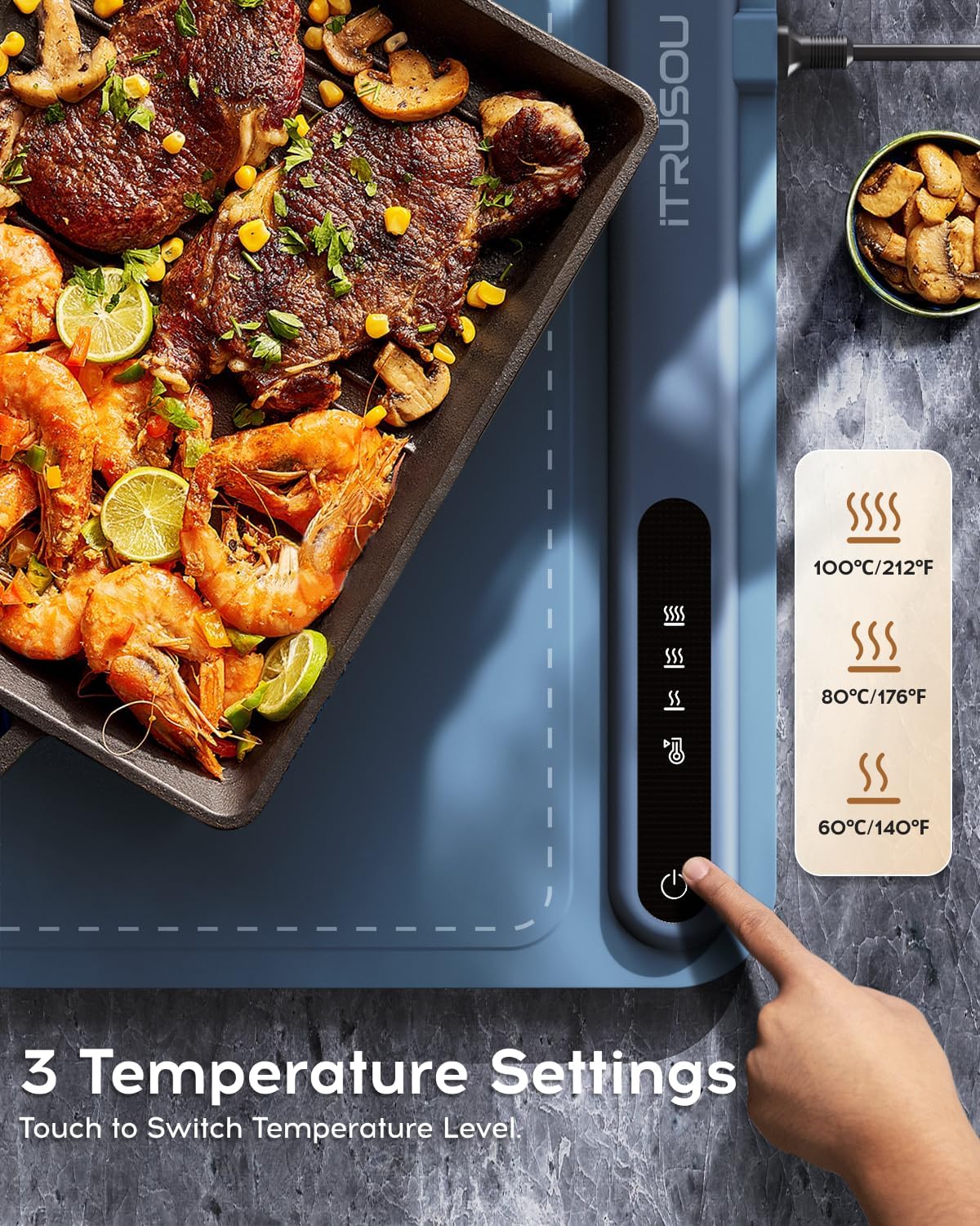 Electric Warming Tray - Full Surface Heating,Rollable & Portable,Premium Silicone Nano-Material,3 Temperature Settings,Auto Shut-Off -Versatile Food Warmer for Gatherings,Parties,Everyday Use