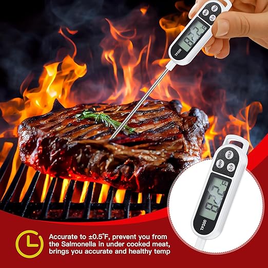 Meat Food Thermometer Food with Probe Water Liquid Instant Read Digital Thermometer Kitchen Cooking Supplies for Cooking BBQ Milk Yogurt(White)