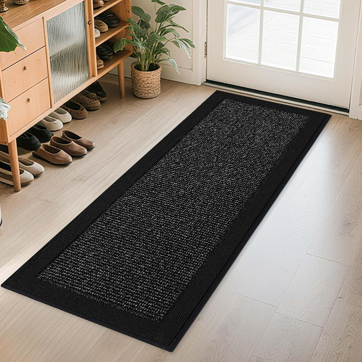 BEQHAUSE Indoor Door Mat 24" x 60", Dirt Trapper Door Mats Non-Slip Entryway Rugs Washable, Resist Dirt Absorbent Welcome Mat, Low Profile Floor Mats for Front Back Door and Entryway, Black