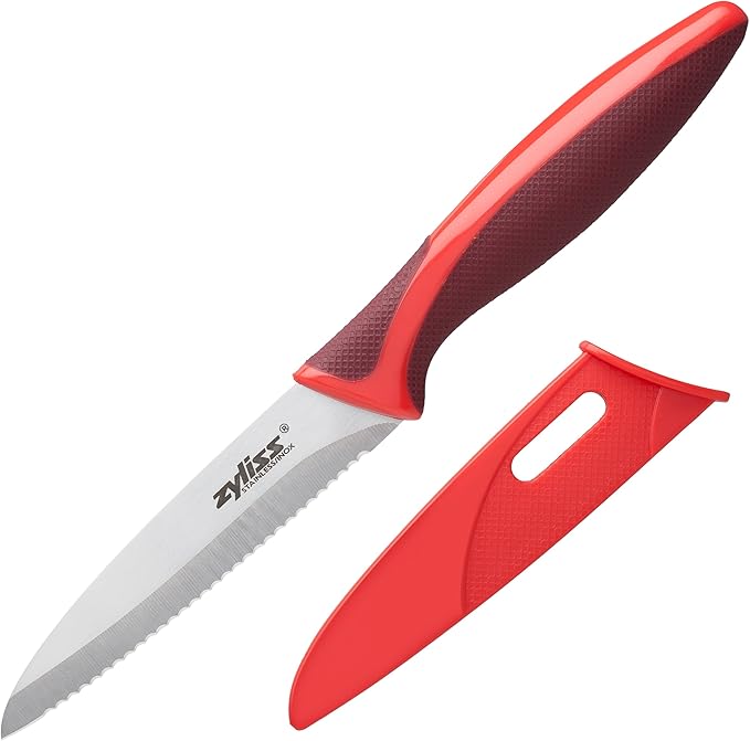 ZYLISS Serrated Paring Knife, 4-Inch Stainless Steel Blade, Red