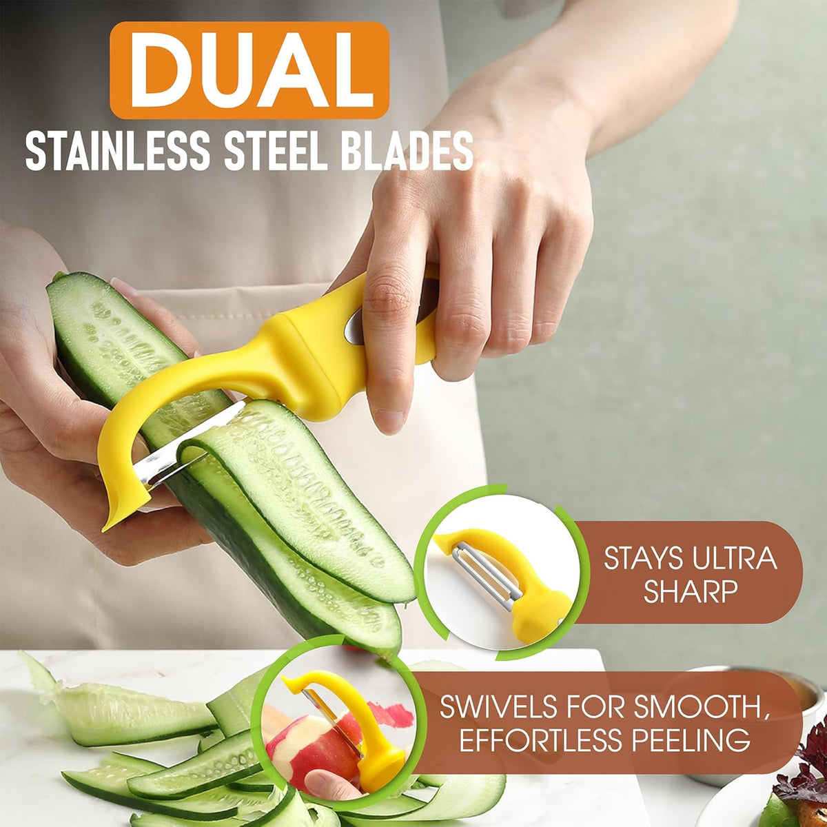 Spring Chef Premium Swivel Potato Peeler for Kitchen, Stainless Steel Fruit Peeler with Soft Grip Handle, Perfect for Vegetable, Apple, Carrot, Cucumber, Ginger - Dishwasher Safe - Yellow