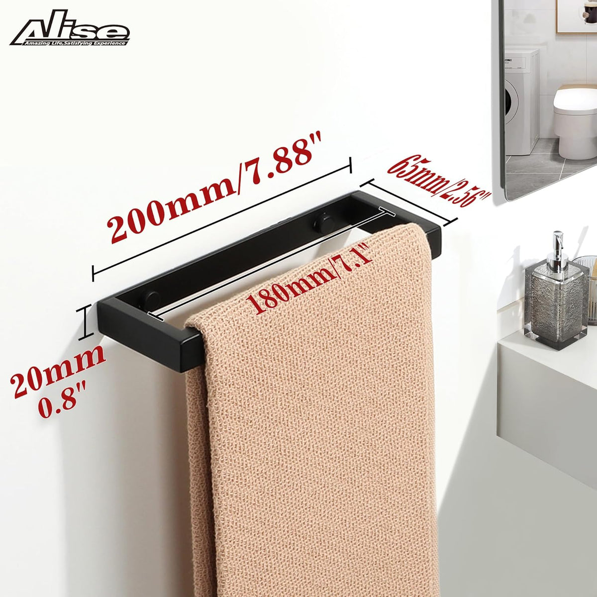 Alise Bath Towel Bar,Wall Mount Towel Holder Towel Rack Towel Hanger for Bathroom Lavatory,8 Inch SUS304 Stainless Steel Towel Rail,Matte Black GJF020-B