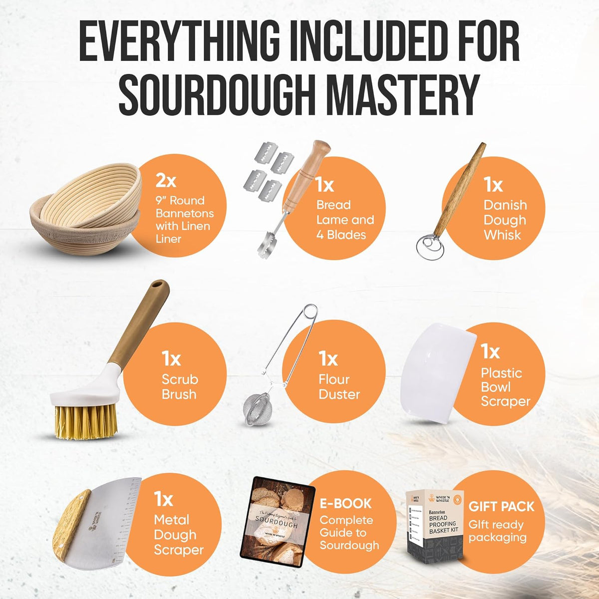 Trailblaze Banneton Bread Proofing Basket - Sourdough Bread Baking Supplies – Sourdough Starter Kit – Sourdough Proofing Basket Gift for Bakers - 2x Round Bread Baskets (9 Inch)