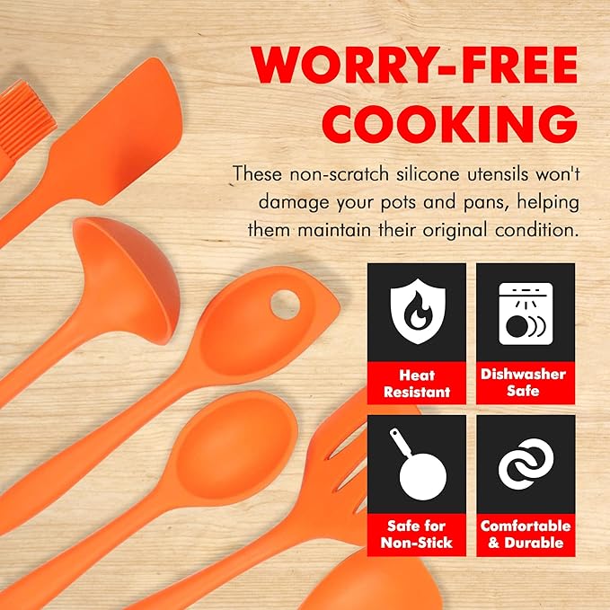 Chef Craft 7 Piece Silicone Kitchen Tool and Utensil Set, Orange (42078)