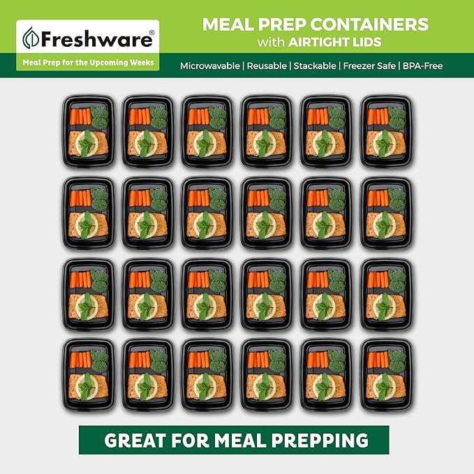 Freshware Meal Prep Containers 1 Compartment Food Storage Containers with Lids, Bento Box, BPA Free, Stackable, Microwave/Dishwasher/Freezer Safe (28 oz), 50 Count (Pack of 6)