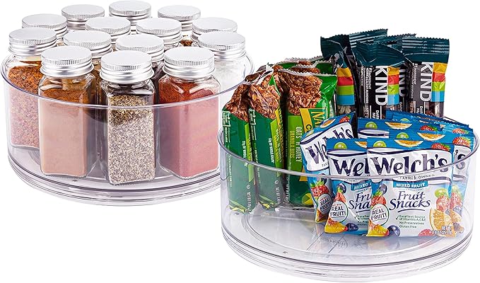 Oizeir Lazy Susan Turntable (2-Pack) - Clear Acrylic, Rotates 360 Degrees, Easily Organize Your Fridge, Cabinet or Counter - Carousel Storage for Food, Spices, Cosmetics