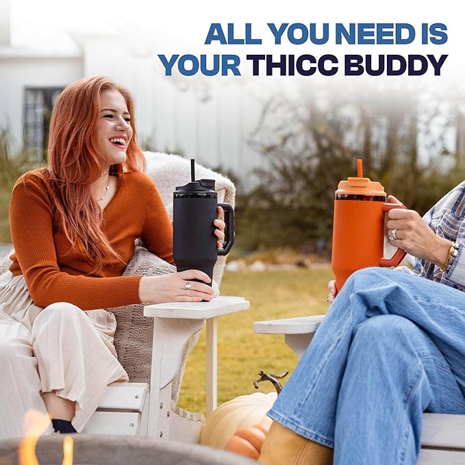 Thicc Buddy - 40 oz Stainless Steel Vacuum Insulated Tumbler with Lid and Straw for Water - Travel Mug Cupholder Friendly - Gifts for Women Men Him Her (Blue Ice Cream)