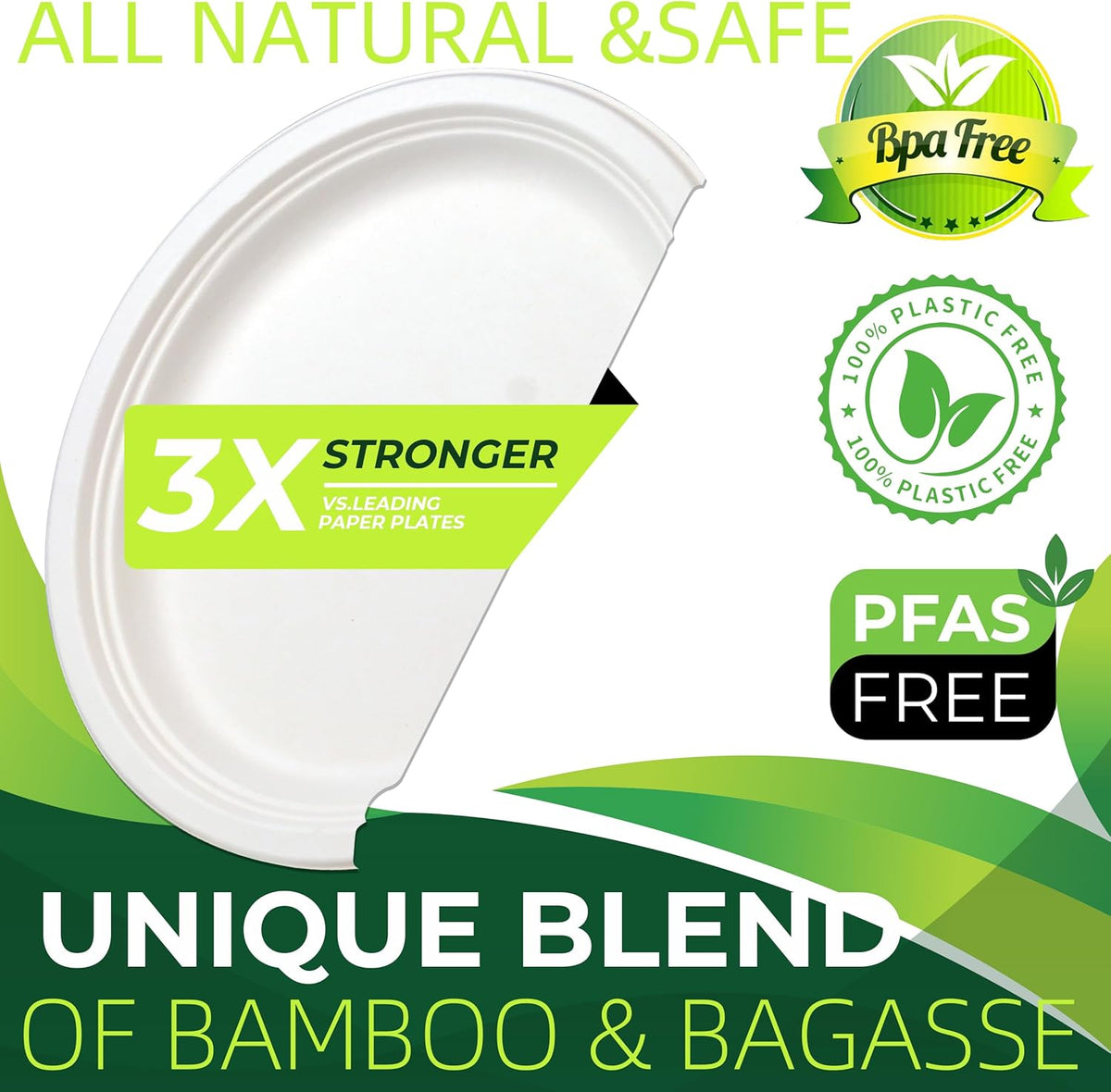 100PCS 100% Compostable White Oval Paper Plates(12in), Heavy Duty Disposable Plates, Eco-Friendly Dinner Plates, Biodegradable Salad, Meal, Dessert Plates, Perfect for Parties, Picnic, BBQ