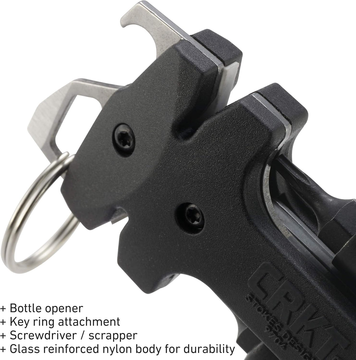 CRKT Knife Maintenance Tool: Tungsten Carbide Sharpener, Ceramic Sharpener Honing Edge, Torx Bits, Bottle Opener, Flat Screwdriver, Keychain Accessory, 9704