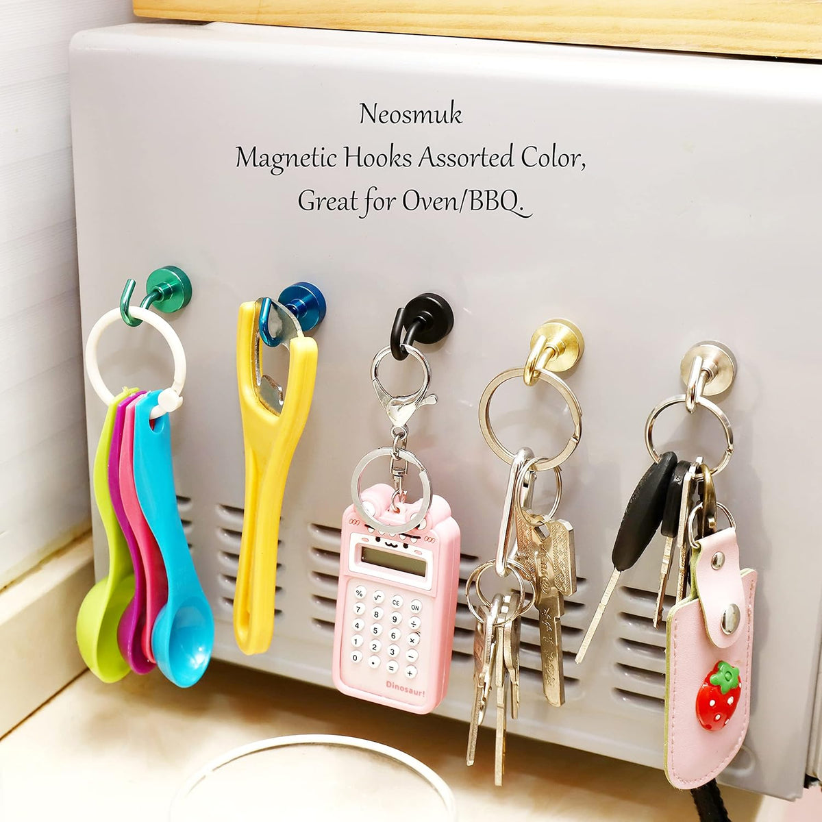 Neosmuk Magnetic Hooks,30lb+ Heavy Duty Earth Magnets with Hook for Refrigerator, Extra Strong Cruise Hook for Hanging, Magnetic Hanger for Cabins, Grill (Green, Pack of 10)