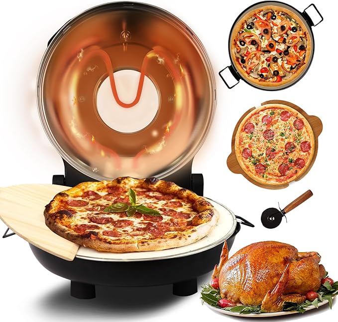 Pizza Oven 12 Inch Electric Pizza Oven Indoor, 1200W Portable Countertop Pizza Maker with Viewing Window, Heats Up To 800°F, Pizza Maker Machine for Home