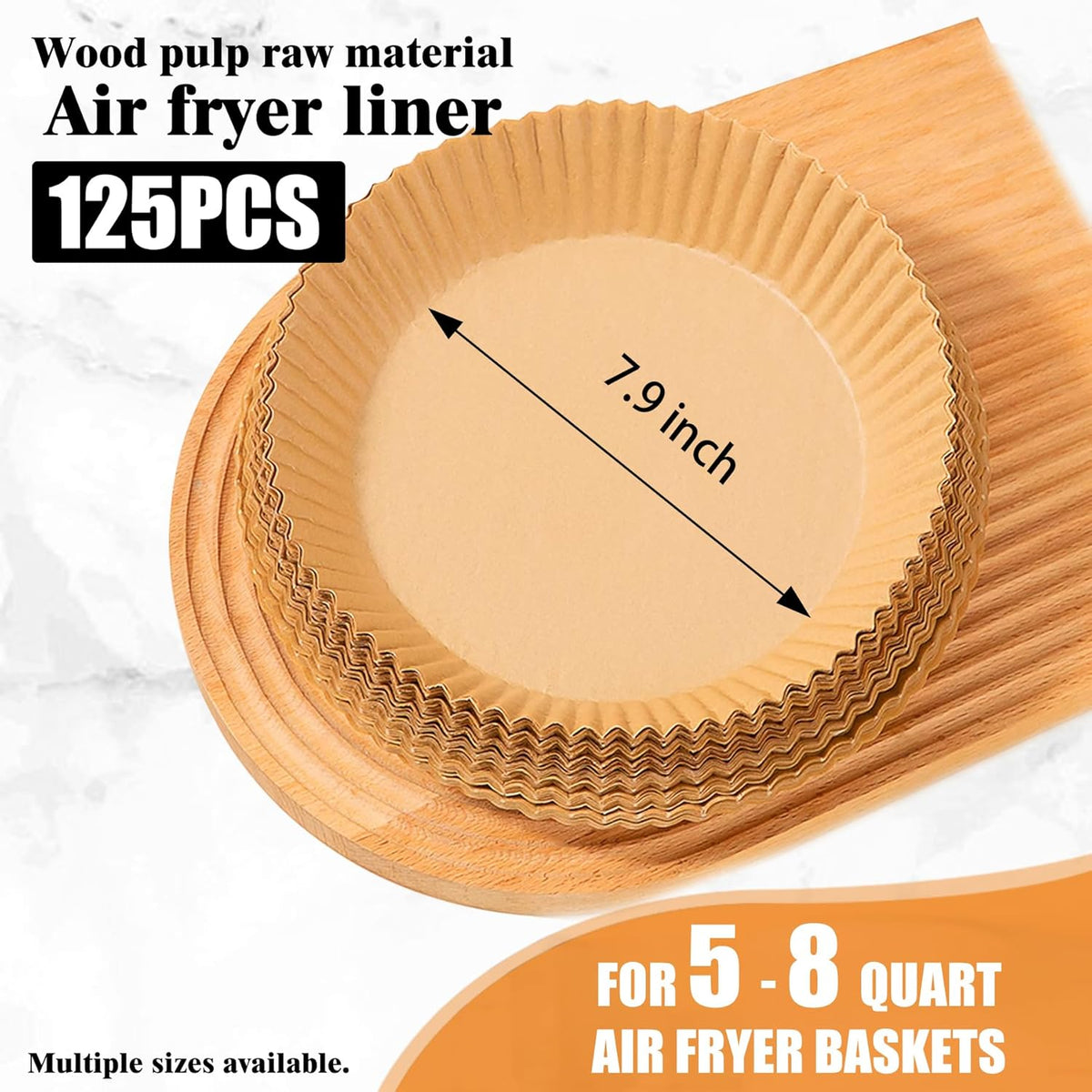 Air Fryer Disposable Paper Liners for Ninja AF161 AF150AMZ, 125 Pcs Round Parchment Cooking Liner for Airfryer, Microwave Oven, Frying Pan, 8 Inch Fryers Filters Sheets for 5 6 7 8 Qt Baking Basket