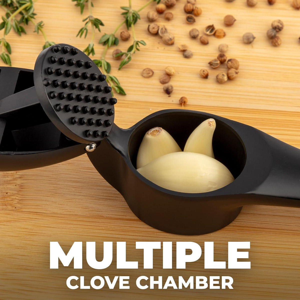 Zulay Kitchen Large Premium Garlic Press Set – Rust Proof & Dishwasher Safe, Bigger Bowl Garlic Mincer Tool with Silicone Garlic Peeler & Brush, Easy Squeeze & Clean, Ergonomic Handle - Black