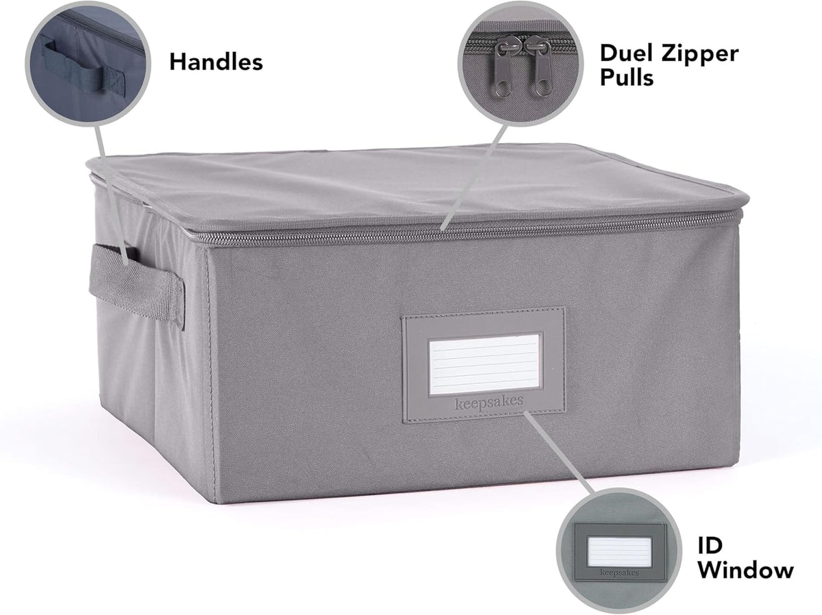 Covermates Keepsakes Dish Storage Box - Stackable, Reinforced Handles, China Storage, Graphite