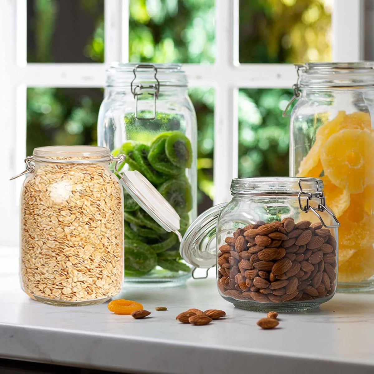 Clear Food Storage Jars 78oz Square, Airtight Glass Canister with Lids Set of 3, Kitchen & Pantry Organization Food Storage Container for Canning, Sugar, Flour, Candy, Cereal, Coffee