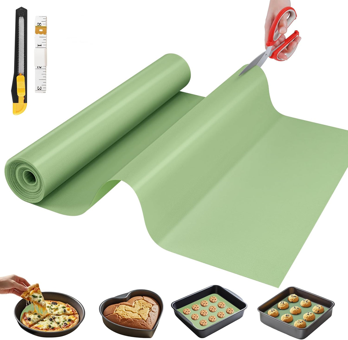 Silicone Baking Mat, 20 IN x 6 FT Free Cutting Baking Sheet,Non-Stick Reusable Dough & Pastry Mat,Non-Slip Silicone Mat Roll for Air Fryer Liner,Freeze Dryer,Oven Baking Pan,Kitchen Counter